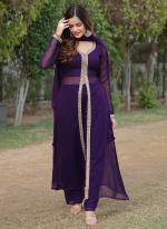 Faux Georgette Wine Party Wear Embroidery Work Readymade Salwar Suit